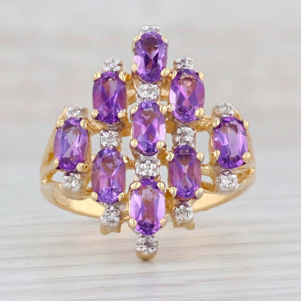 1.94ctw Amethyst Cluster Diamond Ring 14k Yellow Gold Size 8.5 Gemstone
